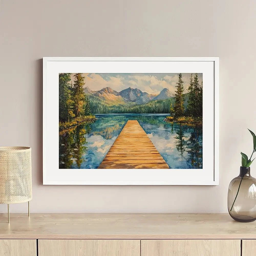 Dock In The Mountains Framed Art Print Dock In The Mountains Framed Art Print wall art product Petals Prints Design - Independent