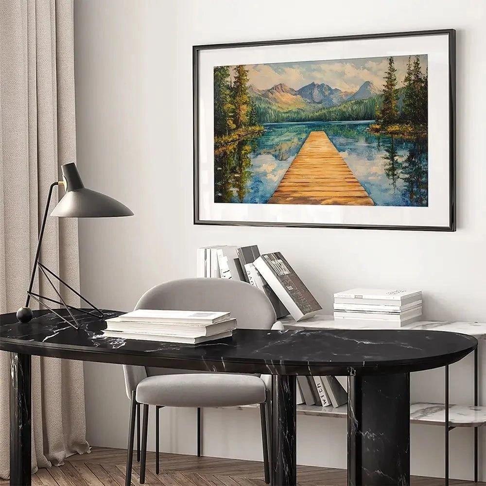 Dock In The Mountains Framed Art Print Dock In The Mountains Framed Art Print wall art product Petals Prints Design - Independent