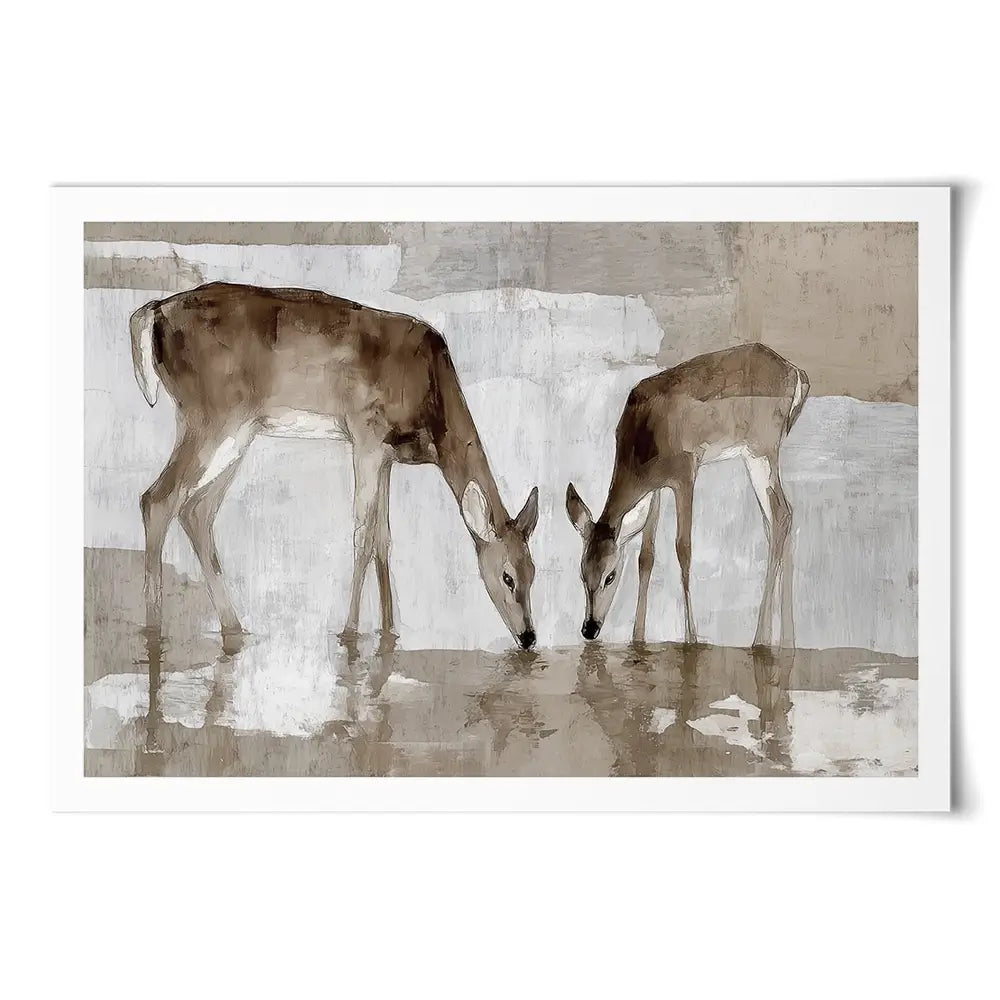 Doe Fawn Drinking Art Print Doe Fawn Drinking Art Print wall art product Chromatic Storm Studio