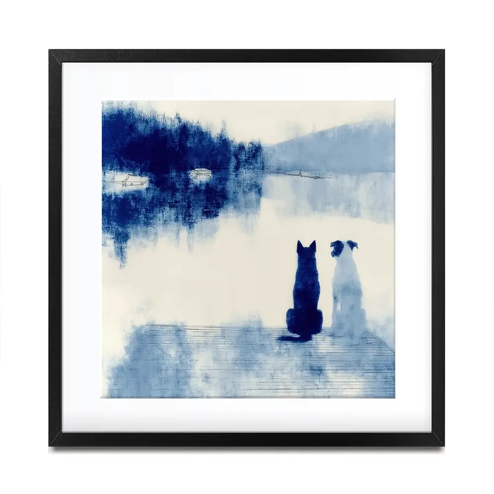 Dogs On Dock Square Framed Art Print Dogs On Dock Square Framed Art Print wall art product Chromatic Storm Studio