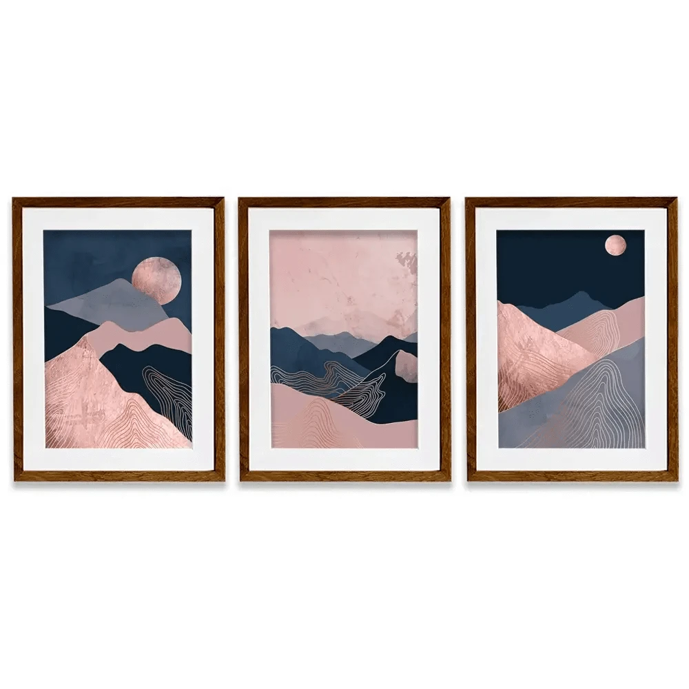 Dusky Pink Mountains Framed Art Print Trio Dusky Pink Mountains Framed Art Print Trio wall art product TWINS DESIGN STUDIO / Shutterstock