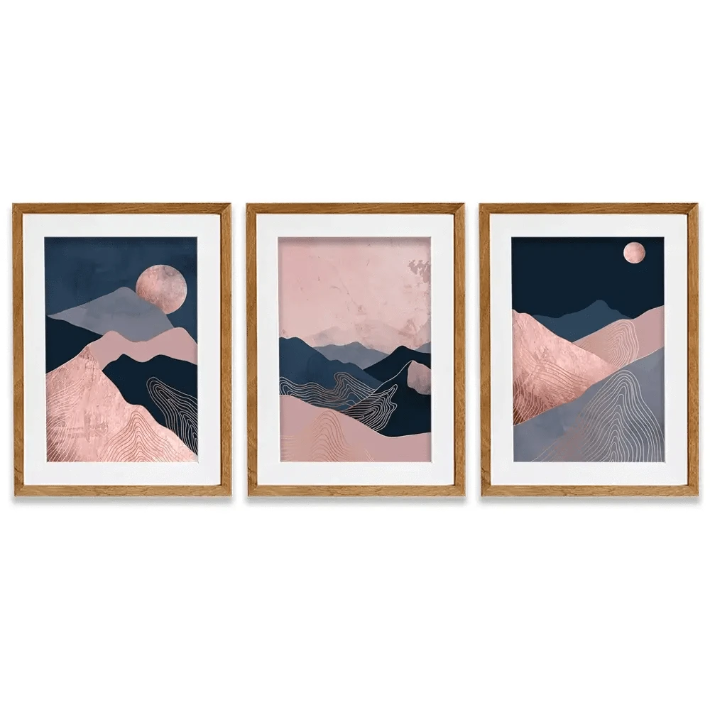 Dusky Pink Mountains Framed Art Print Trio Dusky Pink Mountains Framed Art Print Trio wall art product TWINS DESIGN STUDIO / Shutterstock