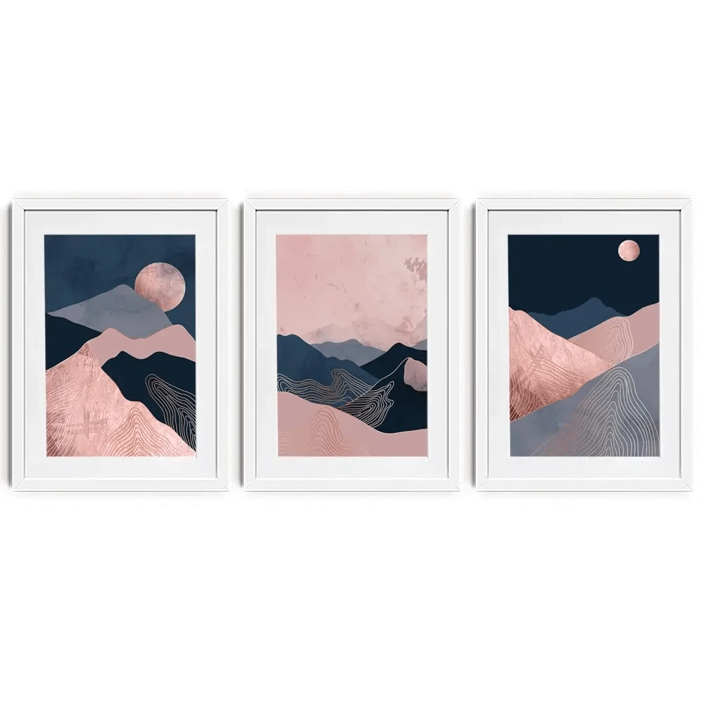 Dusky Pink Mountains Framed Art Print Trio Dusky Pink Mountains Framed Art Print Trio wall art product TWINS DESIGN STUDIO / Shutterstock