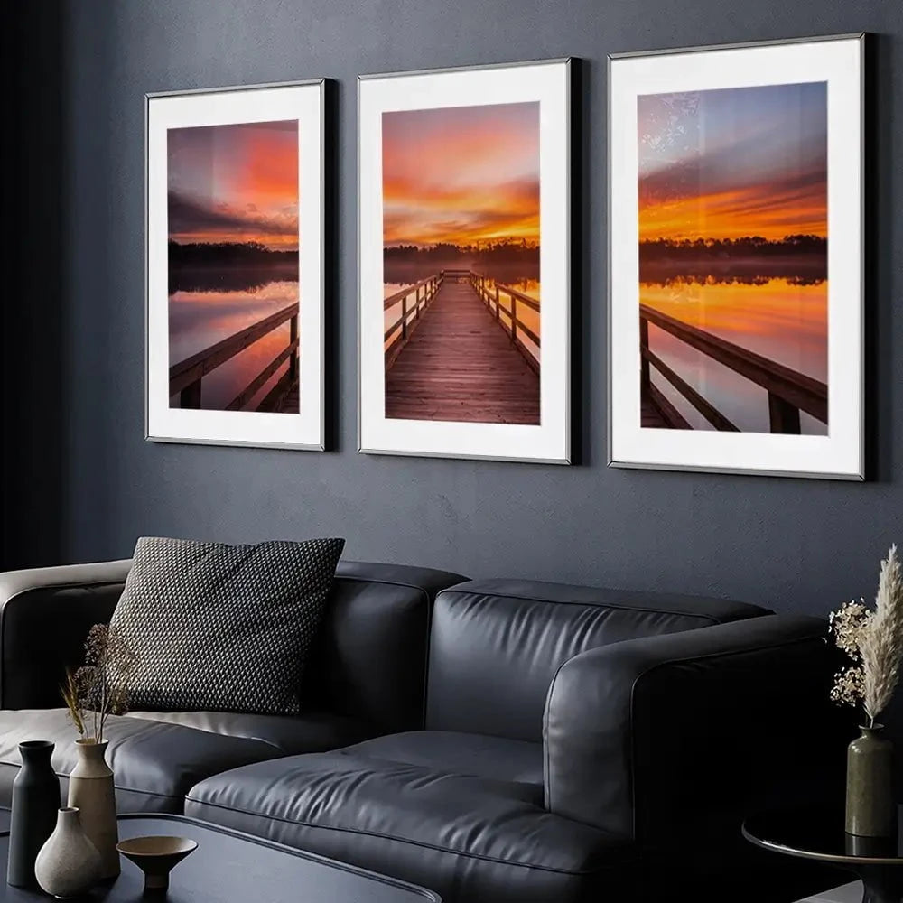 Early Morning Sunrise Framed Art Print Trio Early Morning Sunrise Framed Art Print Trio wall art product traveler jordan / Shutterstock