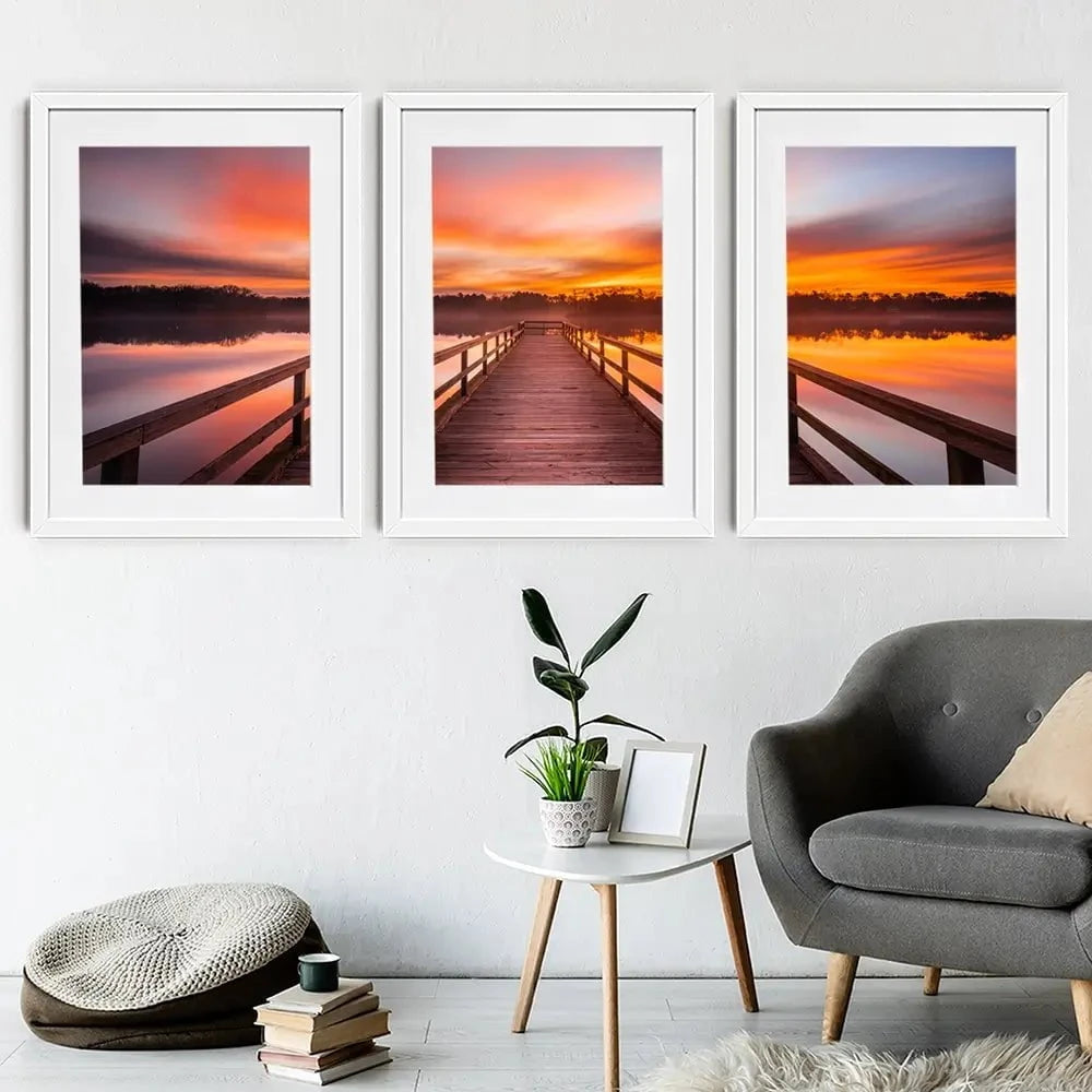 Early Morning Sunrise Framed Art Print Trio Early Morning Sunrise Framed Art Print Trio wall art product traveler jordan / Shutterstock