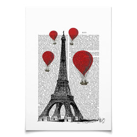 Eiffel Tower And Red Hot Air Balloons Art Print Eiffel Tower And Red Hot Air Balloons Art Print wall art product Fab Funky