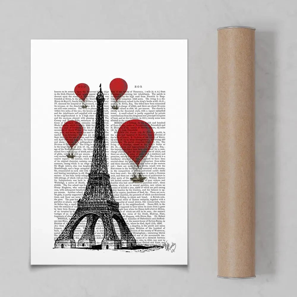 Eiffel Tower And Red Hot Air Balloons Art Print Eiffel Tower And Red Hot Air Balloons Art Print wall art product Fab Funky