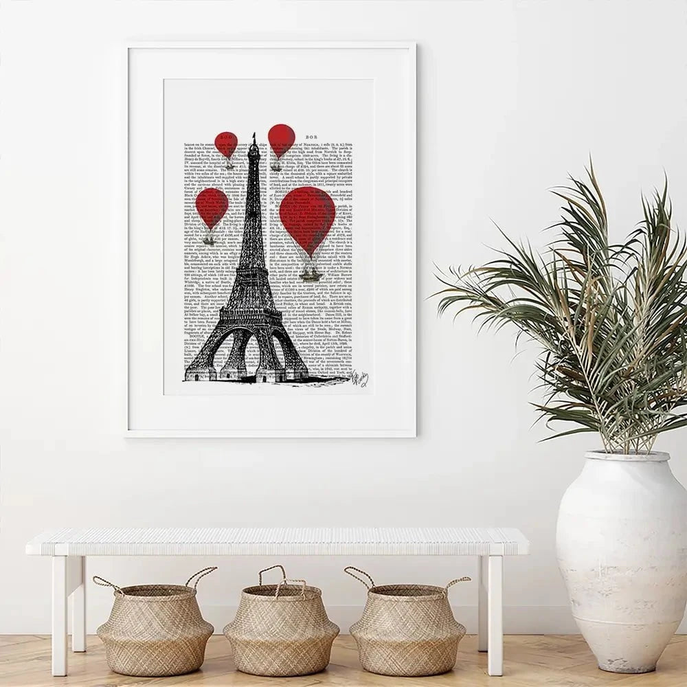 Eiffel Tower And Red Hot Air Balloons Framed Art Print Eiffel Tower And Red Hot Air Balloons Framed Art Print wall art product Fab Funky