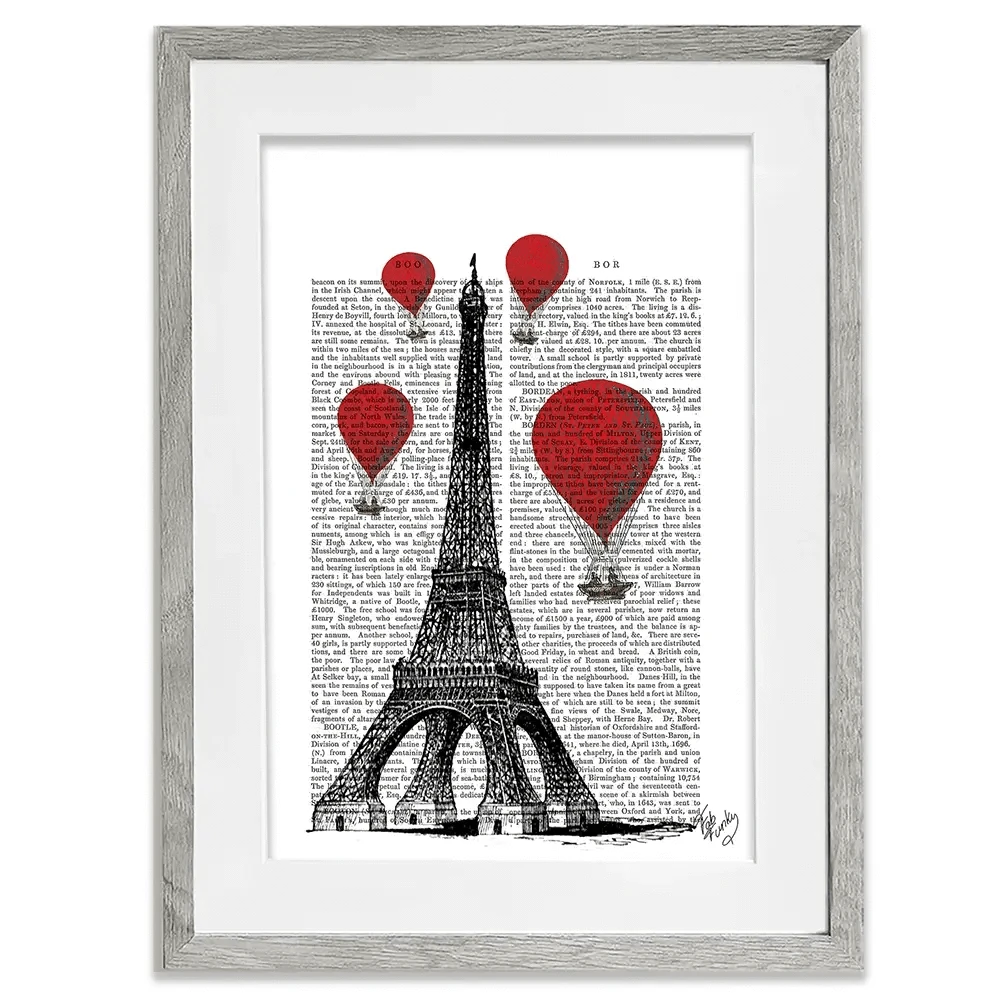 Eiffel Tower And Red Hot Air Balloons Framed Art Print Eiffel Tower And Red Hot Air Balloons Framed Art Print wall art product Fab Funky