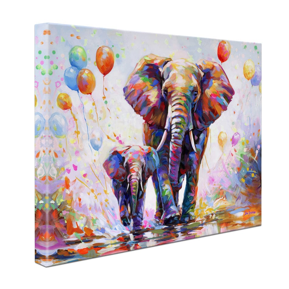 Elephants Colourful Celebration Canvas Print wall art product Leon Devenice