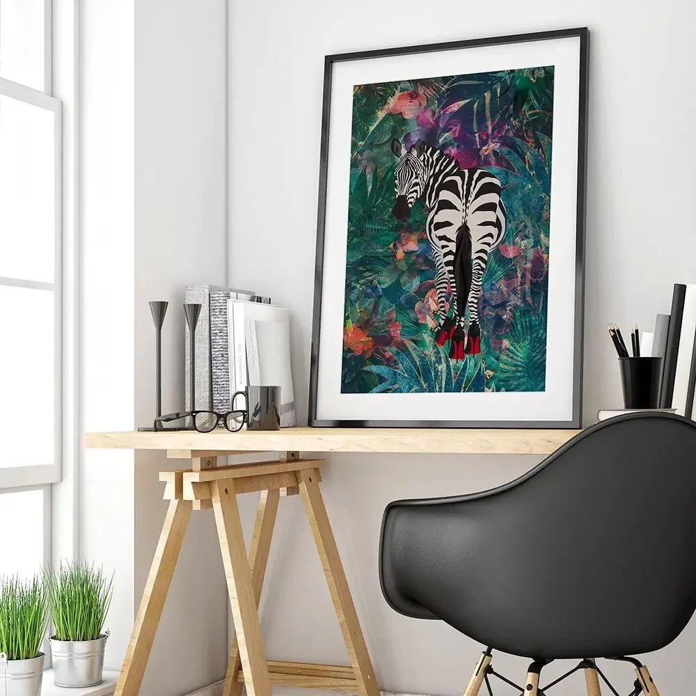 Exotic Zebra Wearing Heels Framed Art Print Exotic Zebra Wearing Heels Framed Art Print wall art product Sarah Manovski