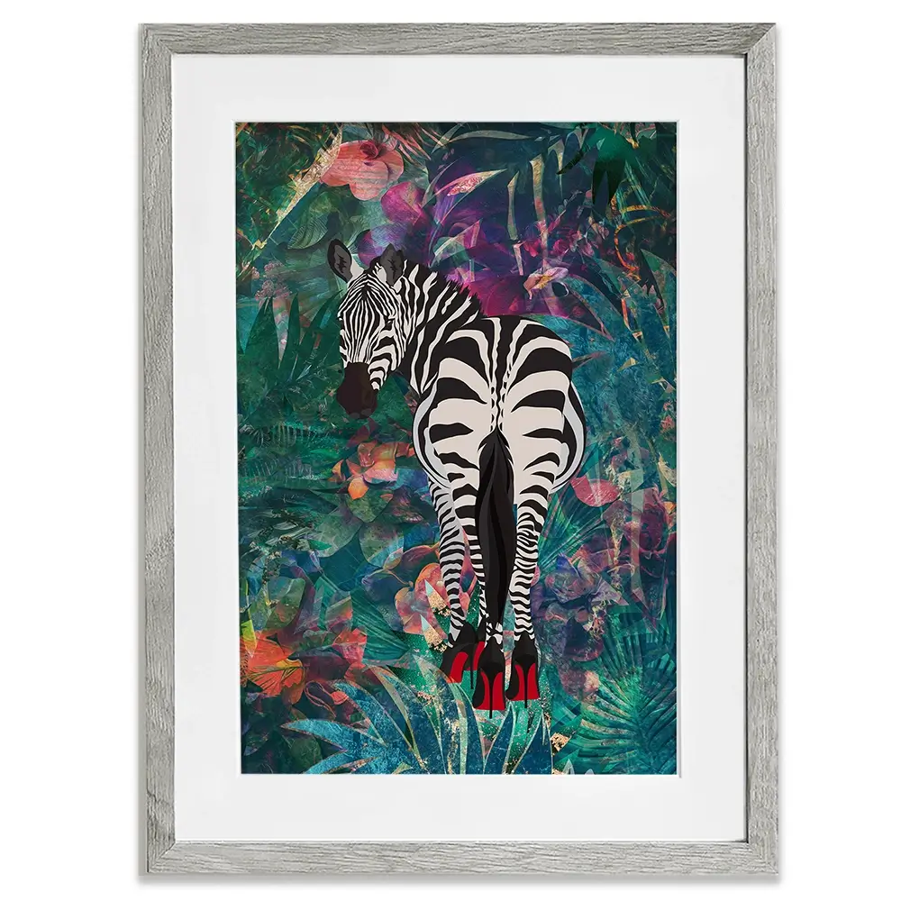 Exotic Zebra Wearing Heels Framed Art Print Exotic Zebra Wearing Heels Framed Art Print wall art product Sarah Manovski