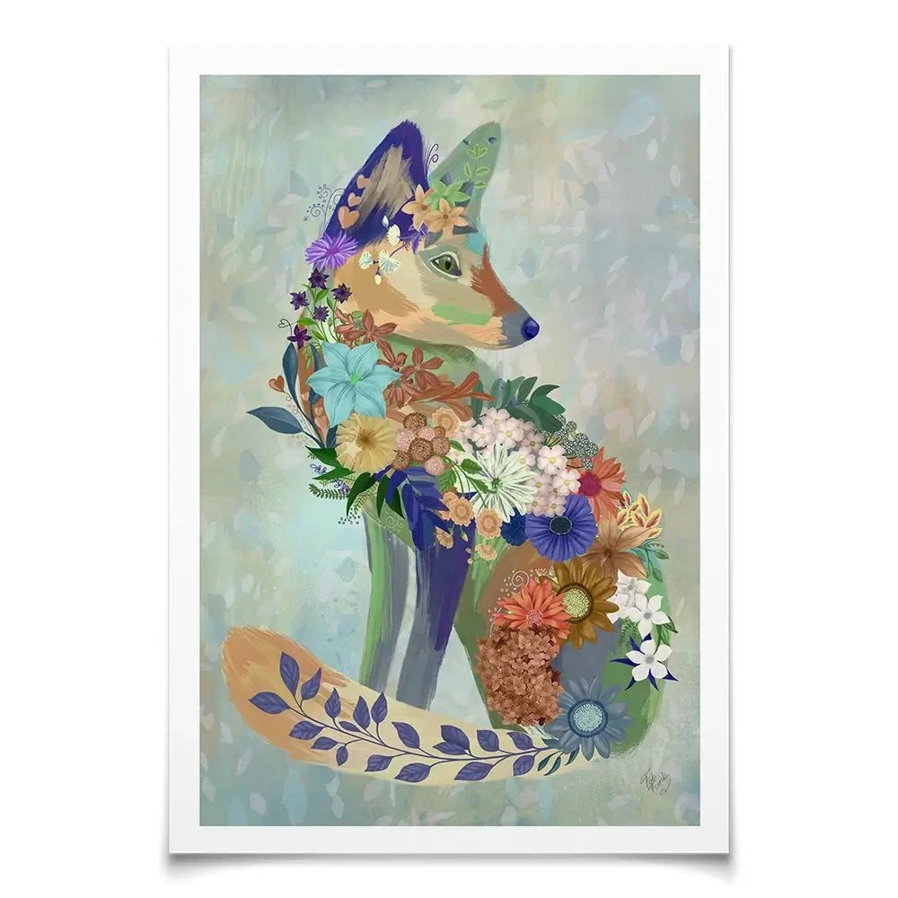 Fantastic Florals Fox Sitting Art Print Fantastic Florals Fox Sitting Art Print wall art product Fab Funky
