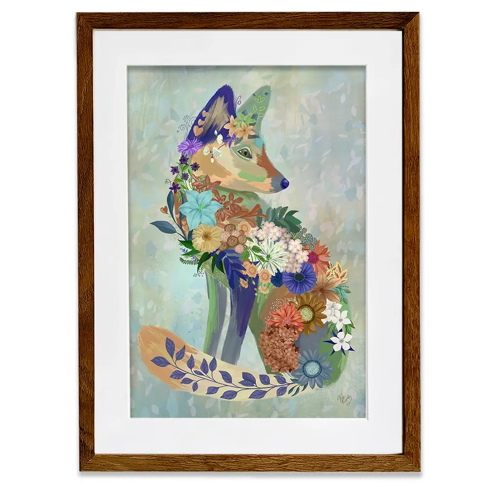 Fantastic Florals Fox Sitting Framed Art Print Fantastic Florals Fox Sitting Framed Art Print wall art product Fab Funky
