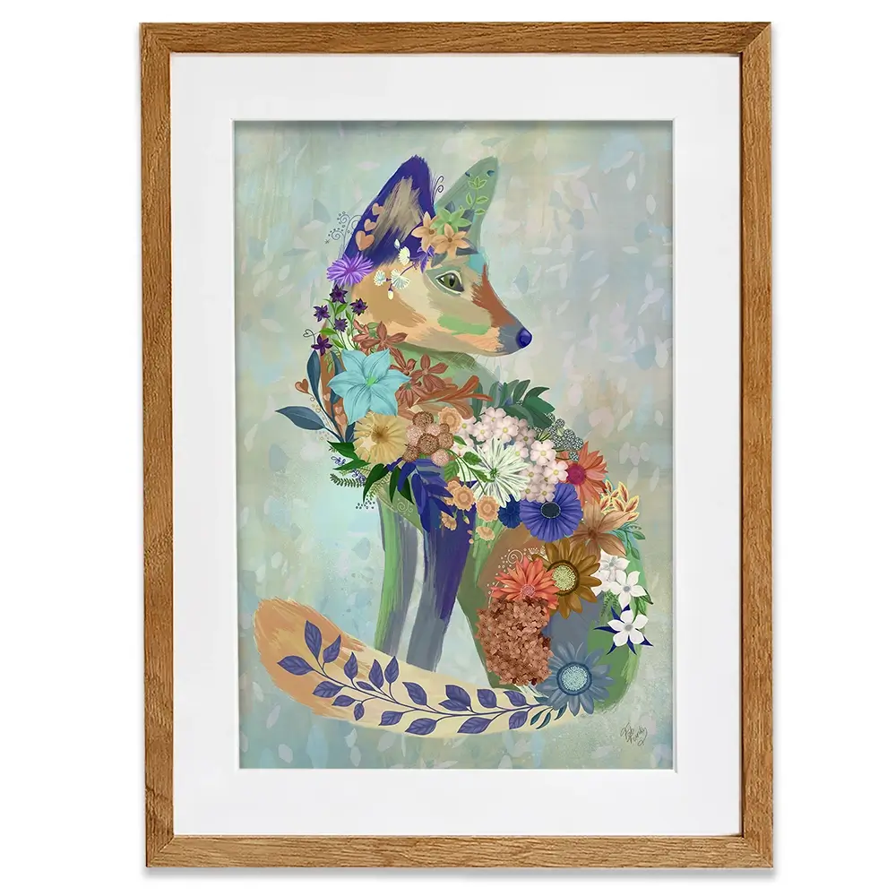 Fantastic Florals Fox Sitting Framed Art Print Fantastic Florals Fox Sitting Framed Art Print wall art product Fab Funky