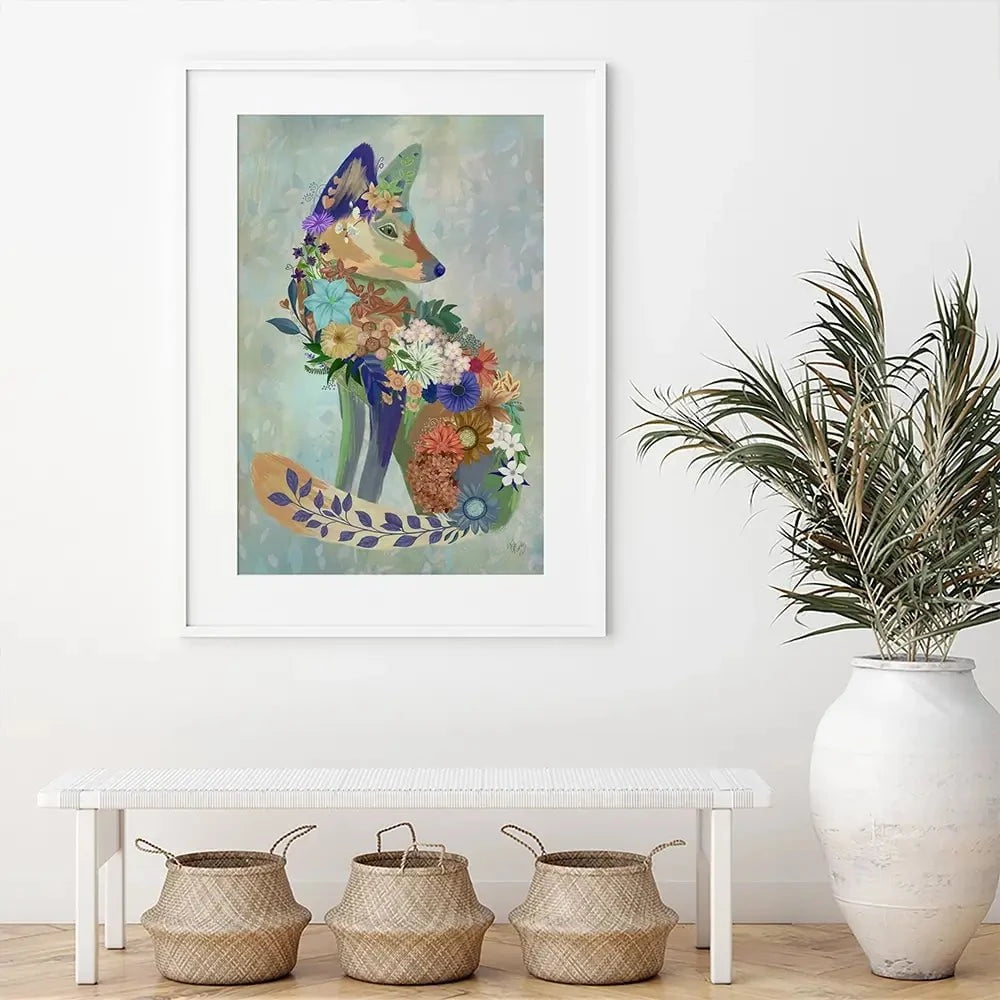 Fantastic Florals Fox Sitting Framed Art Print Fantastic Florals Fox Sitting Framed Art Print wall art product Fab Funky