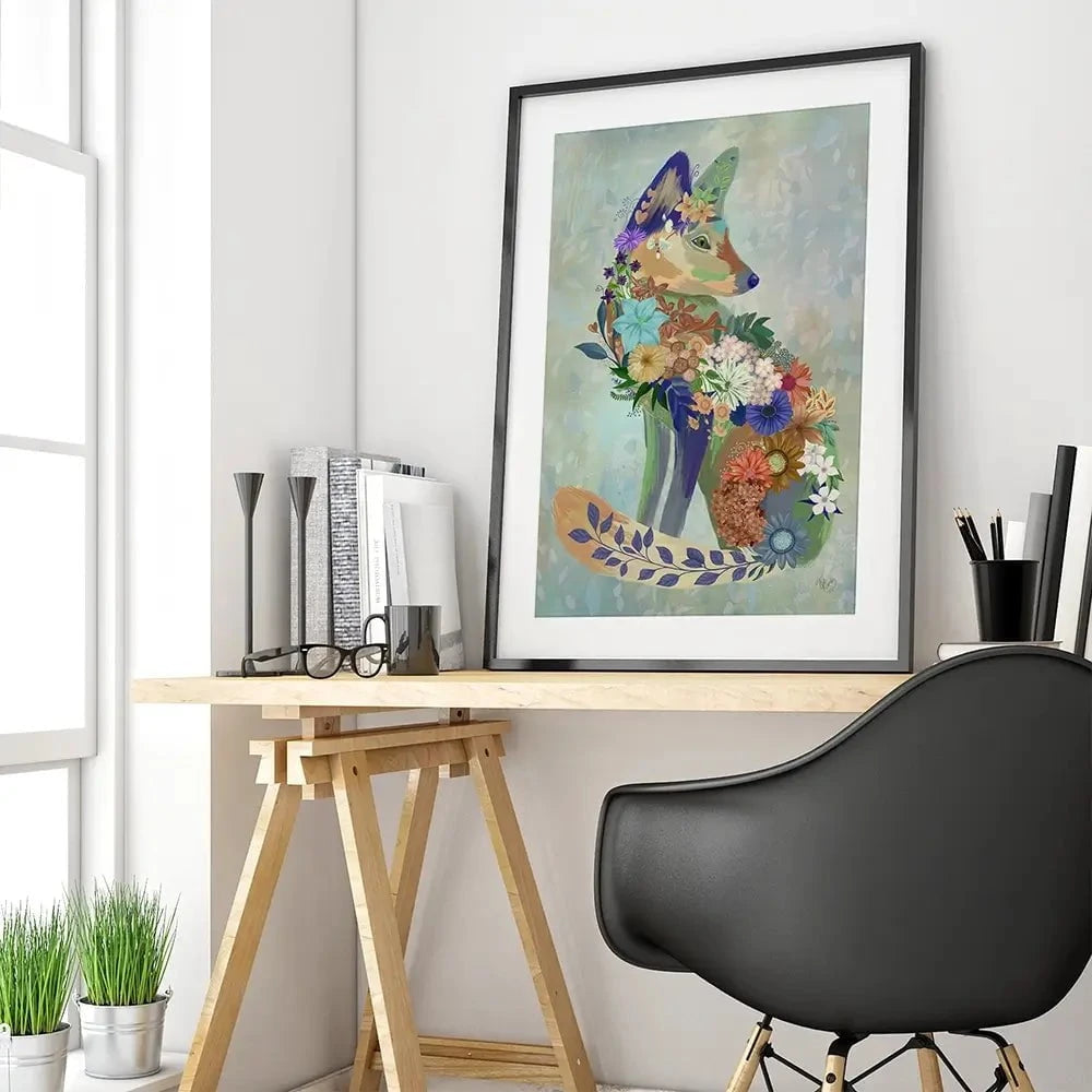 Fantastic Florals Fox Sitting Framed Art Print Fantastic Florals Fox Sitting Framed Art Print wall art product Fab Funky