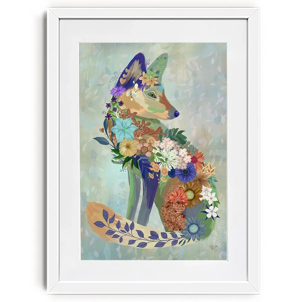 Fantastic Florals Fox Sitting Framed Art Print Fantastic Florals Fox Sitting Framed Art Print wall art product Fab Funky
