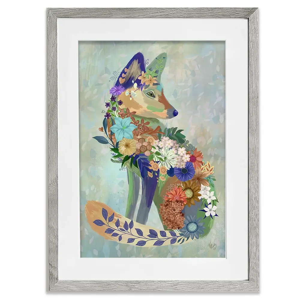 Fantastic Florals Fox Sitting Framed Art Print Fantastic Florals Fox Sitting Framed Art Print wall art product Fab Funky