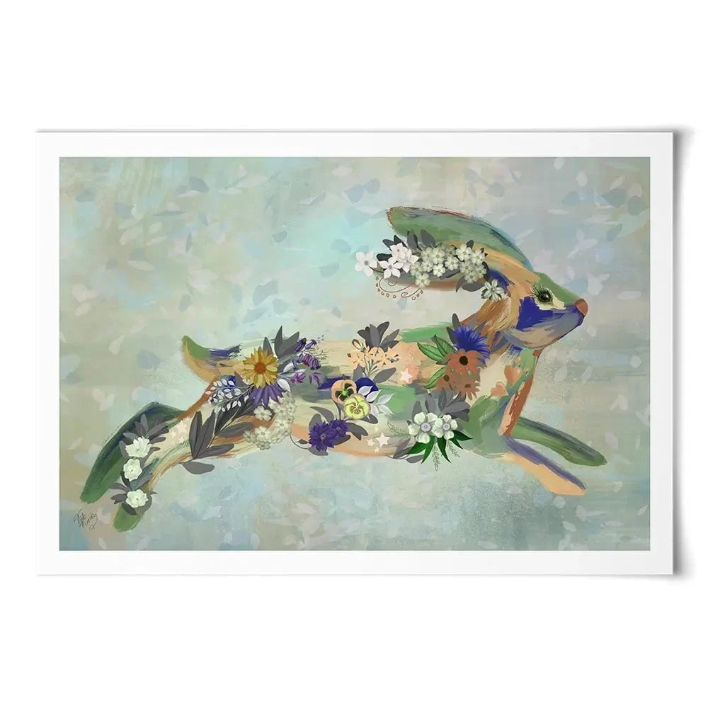 Fantastic Florals Hare Running Art Print Fantastic Florals Hare Running Art Print wall art product Fab Funky