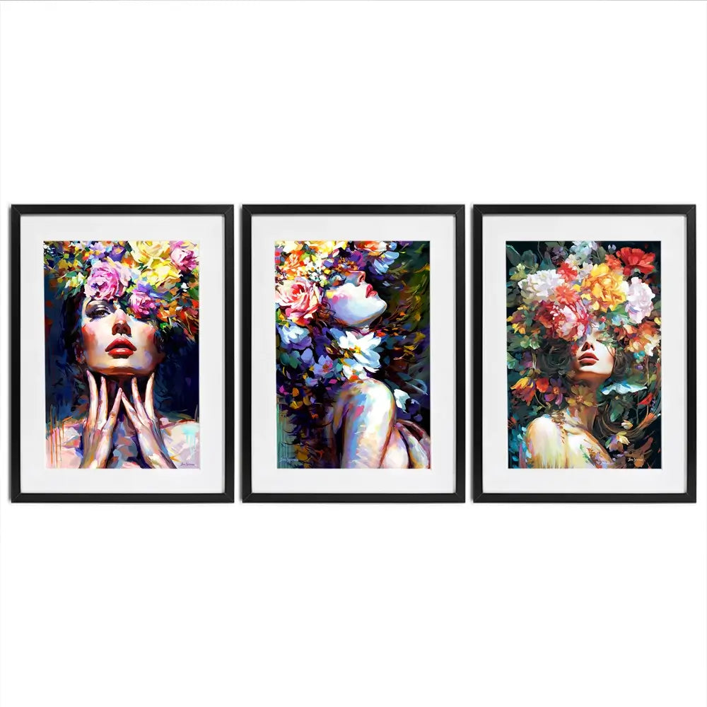 Female Florals Framed Art Print Trio Female Florals Framed Art Print Trio wall art product Leon Devenice