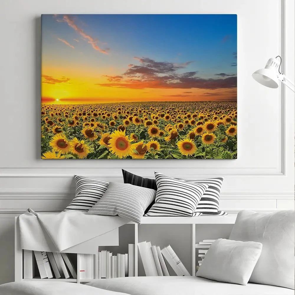 Field Of Blooming Sunflowers Canvas Print Field Of Blooming Sunflowers Canvas Print wall art product gornjak / Shutterstock