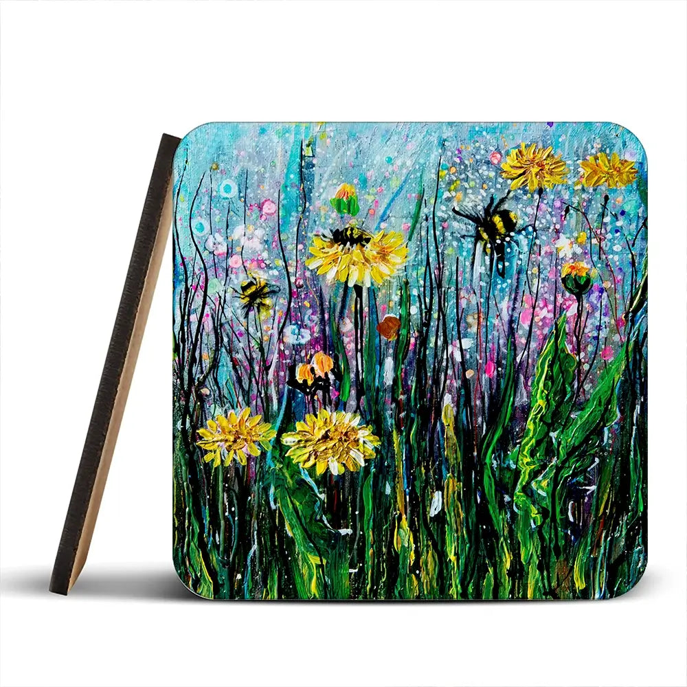 Field Of Flowers And A Bee Coaster Set Field Of Flowers And A Bee Coaster Set wall art product Lena Owens - Independent