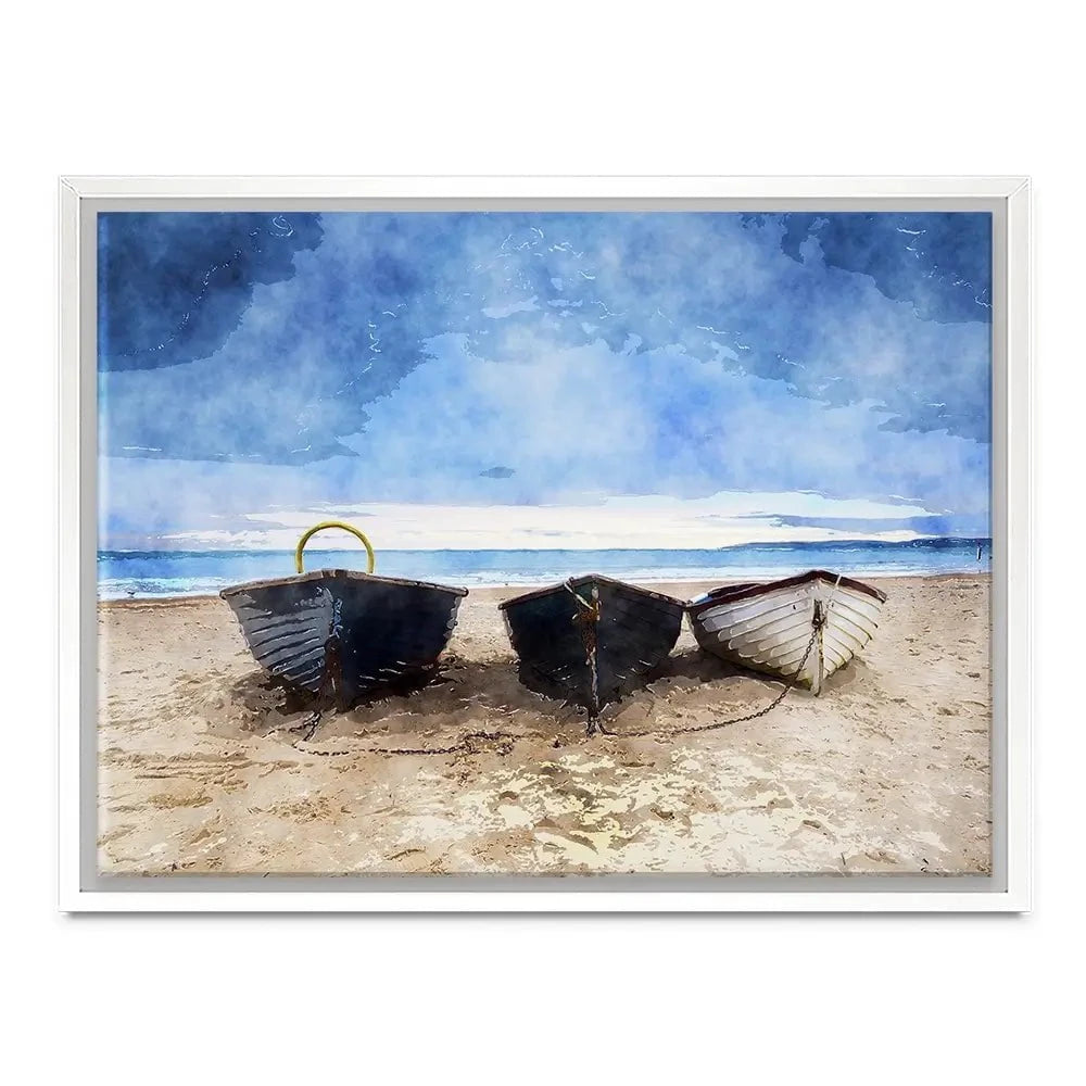 Fishing Boats Under A Brooding Sky Canvas Print Fishing Boats Under A Brooding Sky Canvas Print wall art product Helen Hotson / Shutterstock