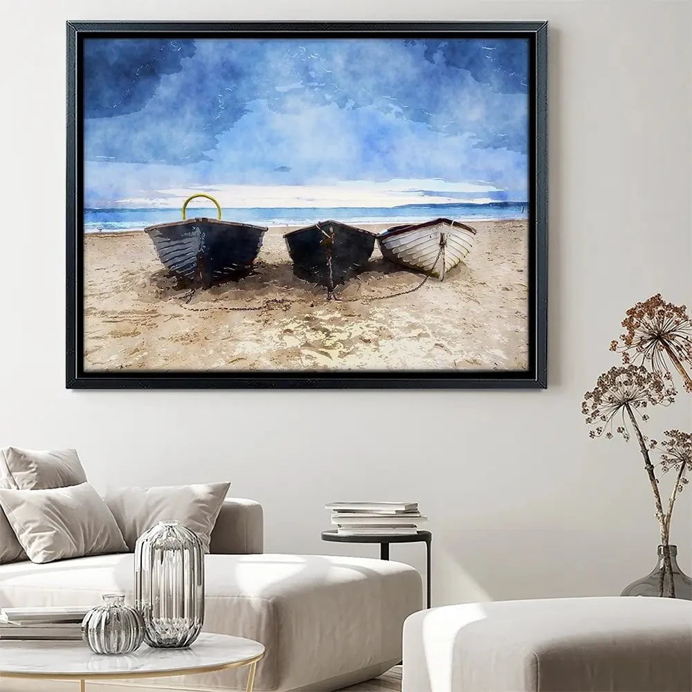 Fishing Boats Under A Brooding Sky Canvas Print Fishing Boats Under A Brooding Sky Canvas Print wall art product Helen Hotson / Shutterstock
