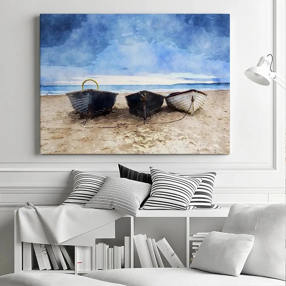 Fishing Boats Under A Brooding Sky Canvas Print Fishing Boats Under A Brooding Sky Canvas Print wall art product Helen Hotson / Shutterstock