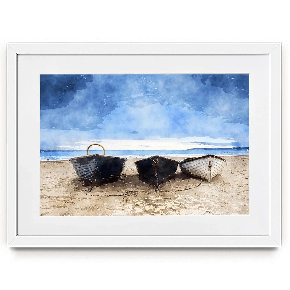 Fishing Boats Under A Brooding Sky Framed Art Print Fishing Boats Under A Brooding Sky Framed Art Print wall art product Helen Hotson / Shutterstock