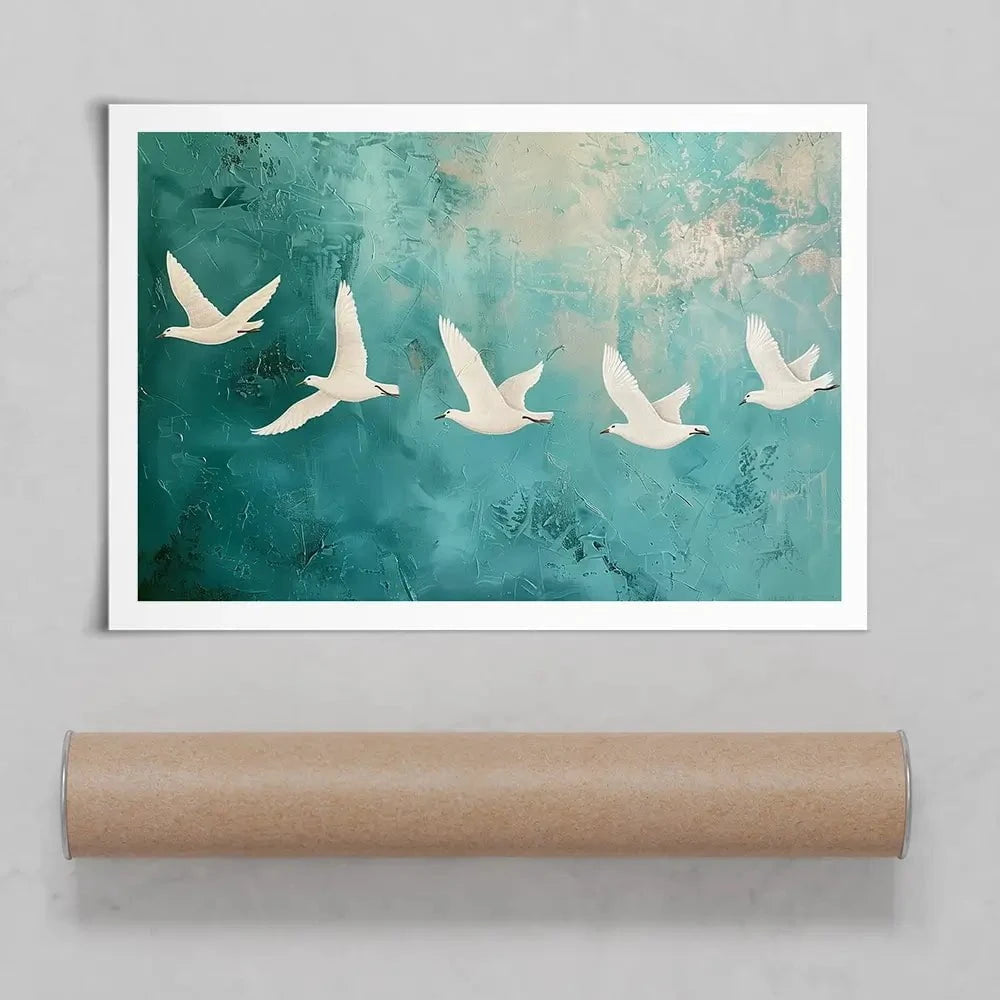 Five White Birds Art Print Five White Birds Art Print wall art product Arlington Prints - Independent