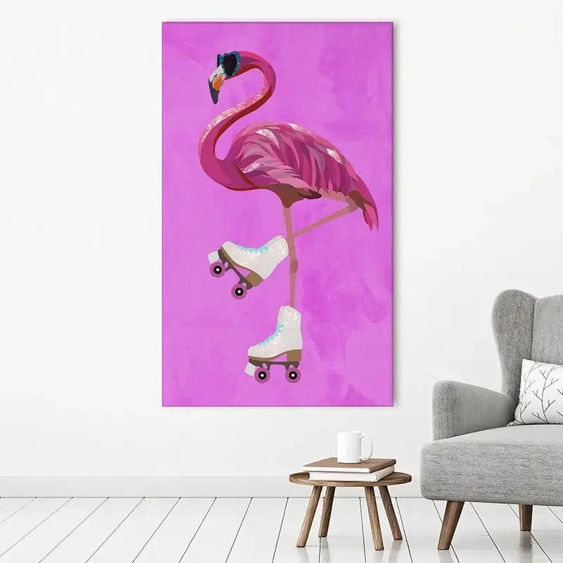Flamingo Roller Skating Canvas Print Flamingo Roller Skating Canvas Print wall art product Sarah Manovski