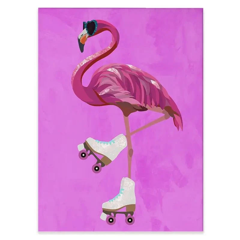Flamingo Roller Skating Canvas Print Flamingo Roller Skating Canvas Print wall art product Sarah Manovski