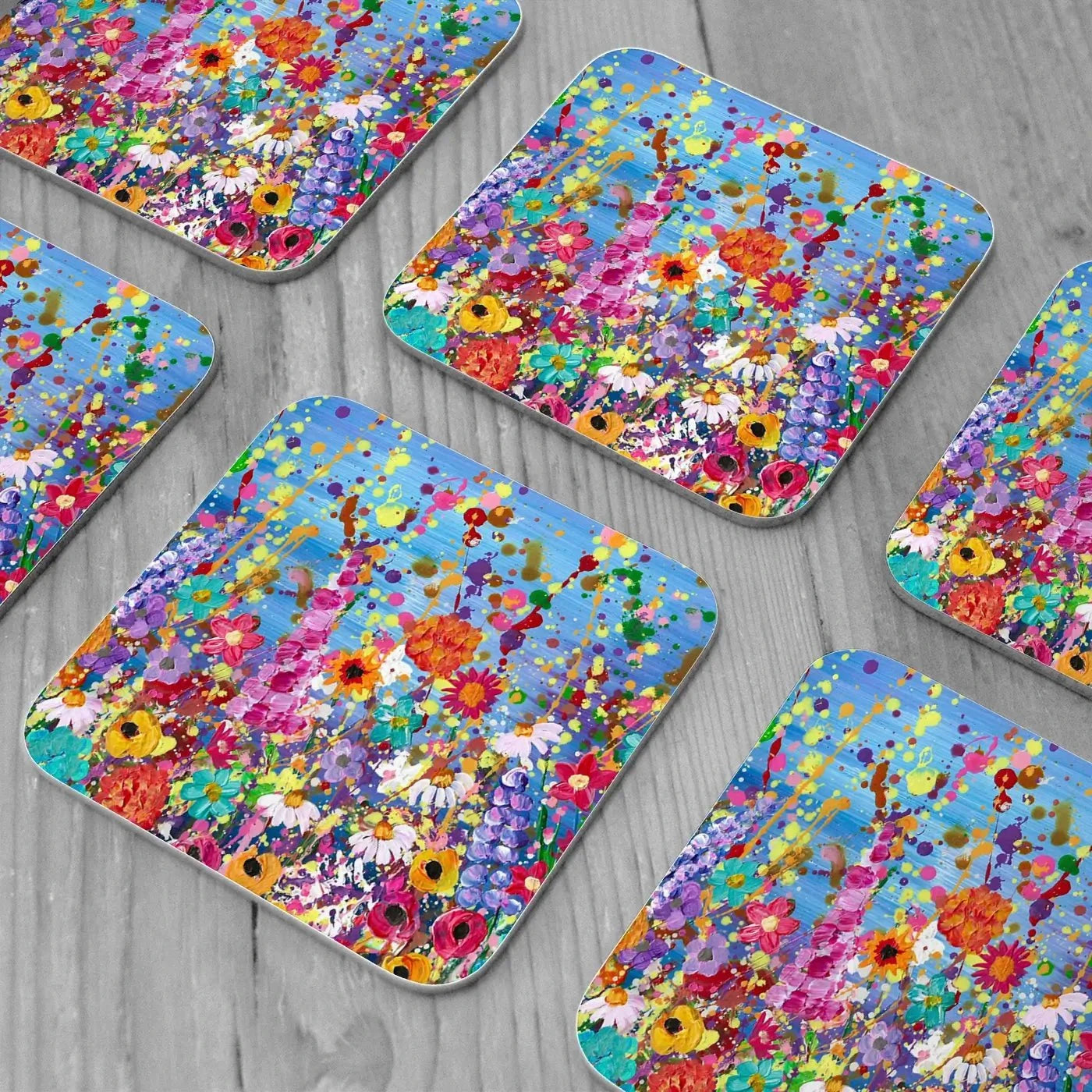 Floral Eruption Coaster Set Rainbow Soul Tree Coaster Set | Rainbow Soul Tree Art Coasters wall art product Emma LC Art