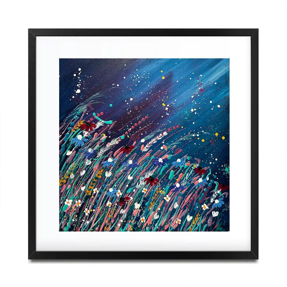 Floral Navy Nights Square Framed Art Print Floral Navy Nights Square Framed Art Print wall art product Emma LC Art