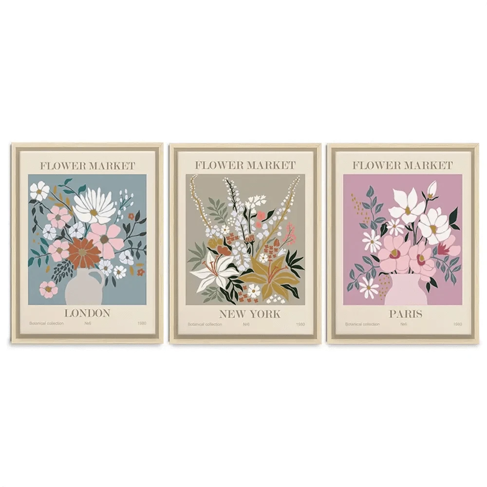 Flower Market Trio Canvas Print Flower Market Trio Canvas Print wall art product Lana Brow / Shutterstock