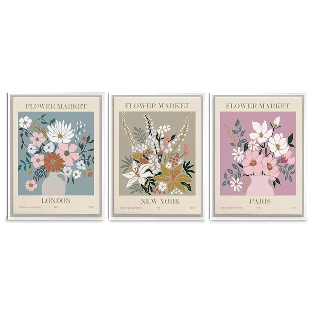 Flower Market Trio Canvas Print Flower Market Trio Canvas Print wall art product Lana Brow / Shutterstock