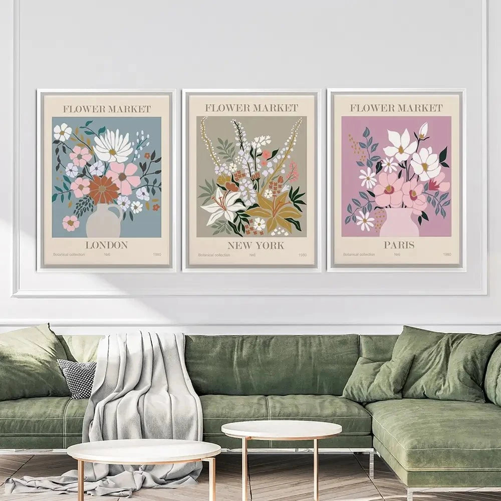 Flower Market Trio Canvas Print Flower Market Trio Canvas Print wall art product Lana Brow / Shutterstock