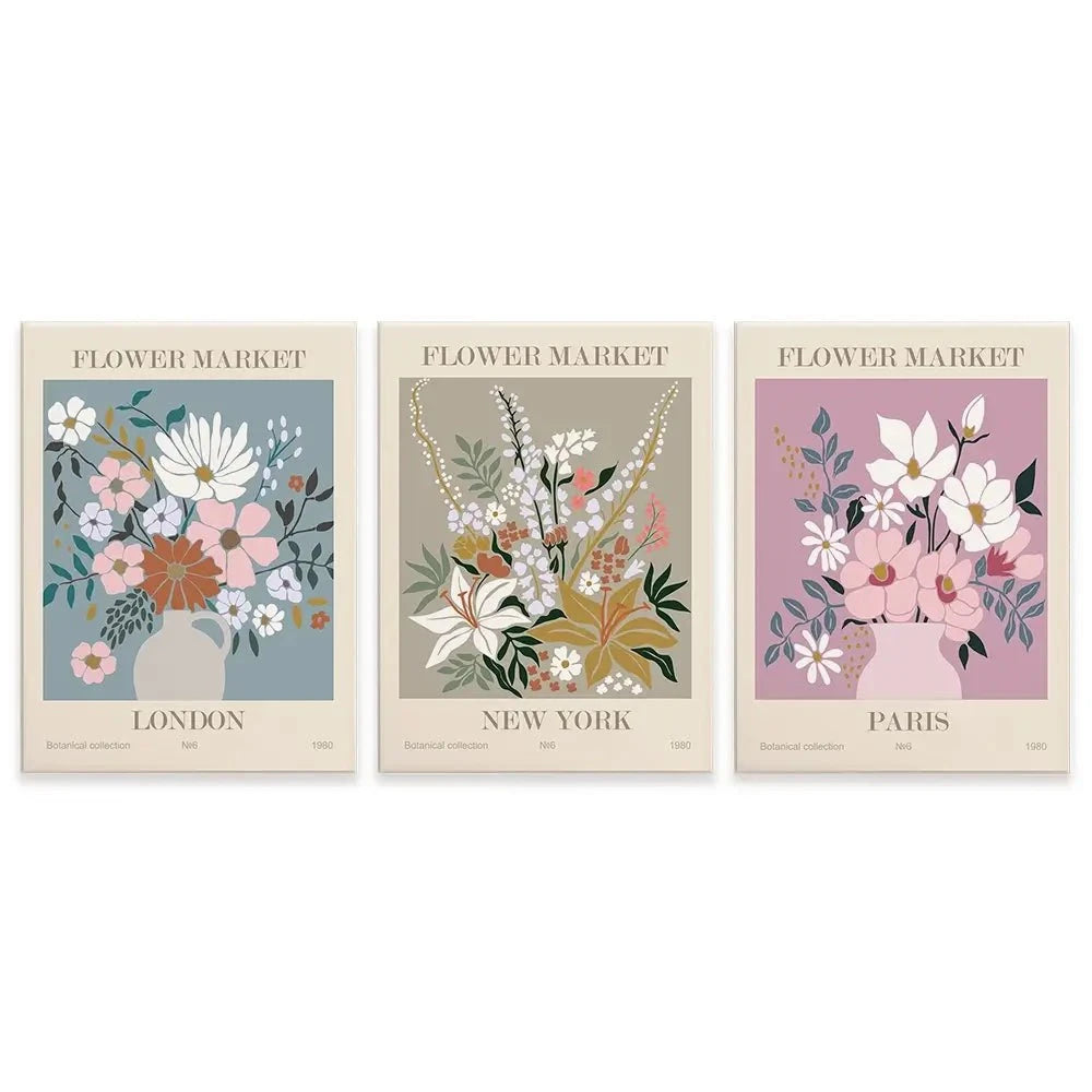 Flower Market Trio Canvas Print Flower Market Trio Canvas Print wall art product Lana Brow / Shutterstock