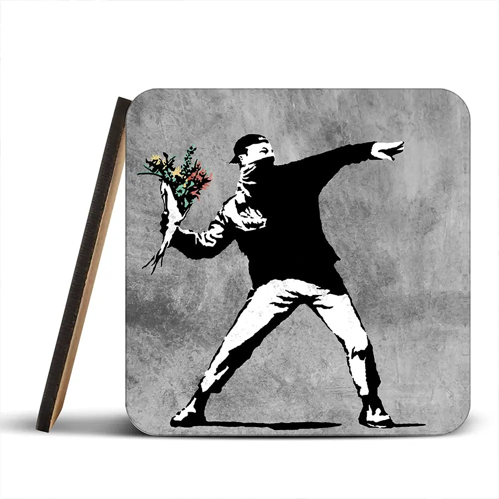 Flower Thrower Coaster Set Rainbow Soul Tree Coaster Set | Rainbow Soul Tree Art Coasters wall art product Banksy