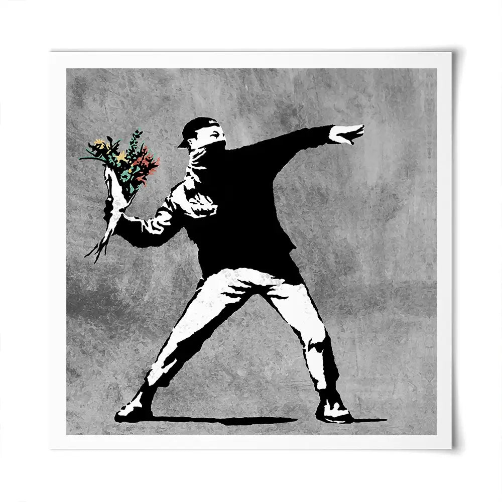 Flower Thrower Square Art Print Flower Thrower Square Art Print wall art product Banksy