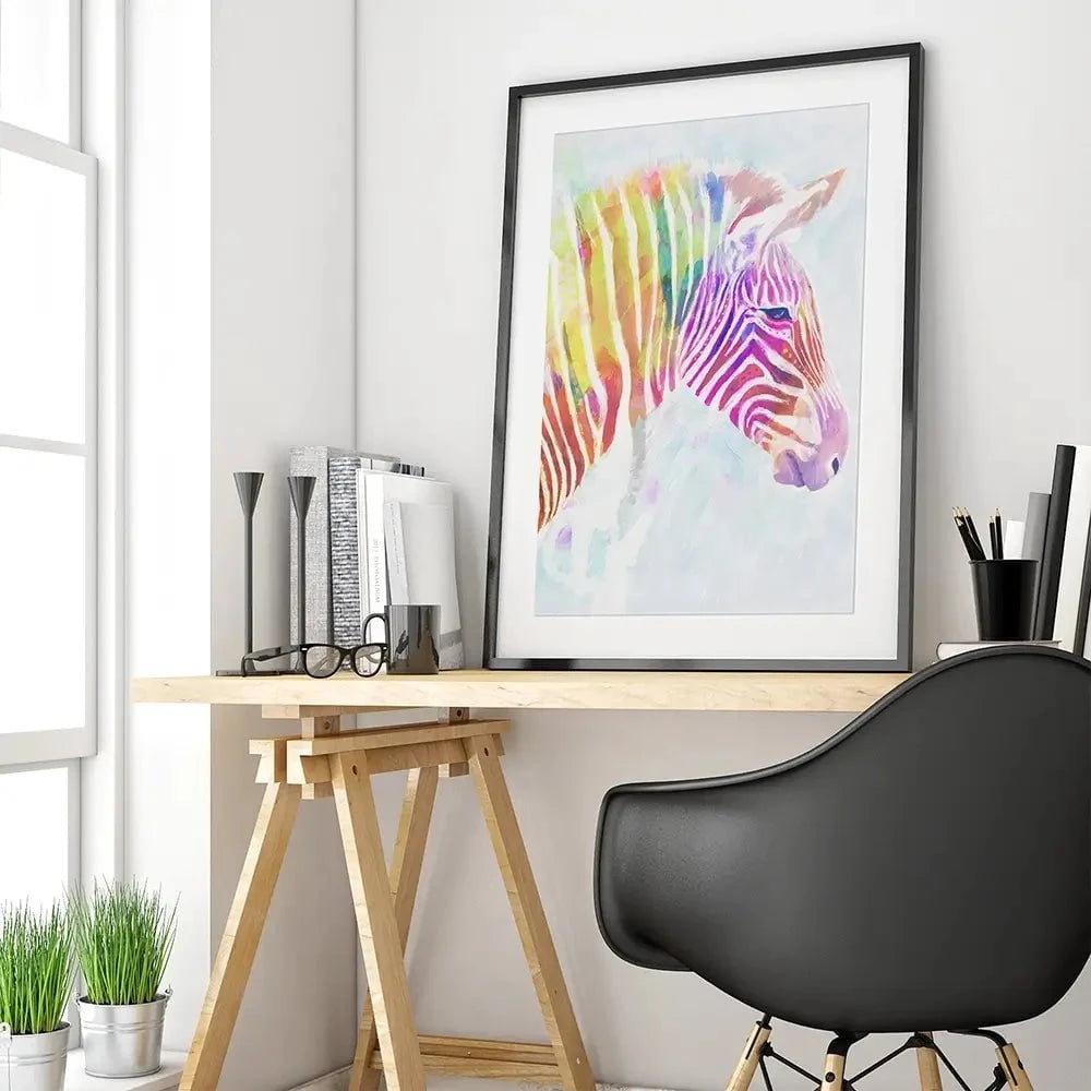 Fluroscent Zebra Framed Art Print Fluroscent Zebra Framed Art Print wall art product Victoria Borges
