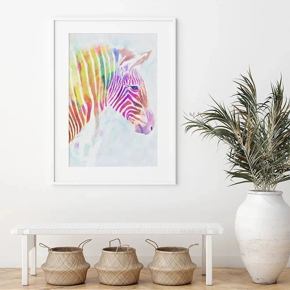 Fluroscent Zebra Framed Art Print Fluroscent Zebra Framed Art Print wall art product Victoria Borges