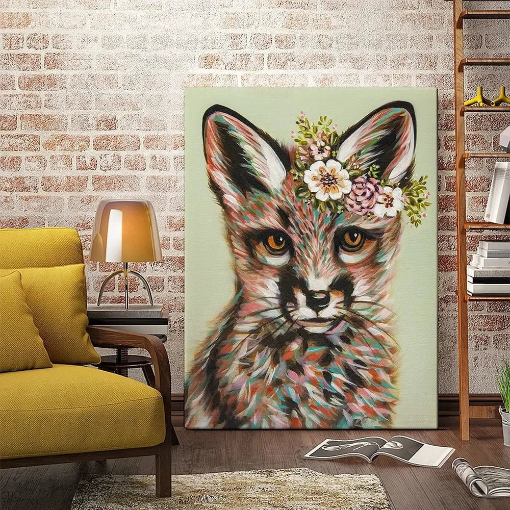 Fox With Flowers Canvas Print Fox With Flowers Canvas Print wall art product Carolee Vitaletti