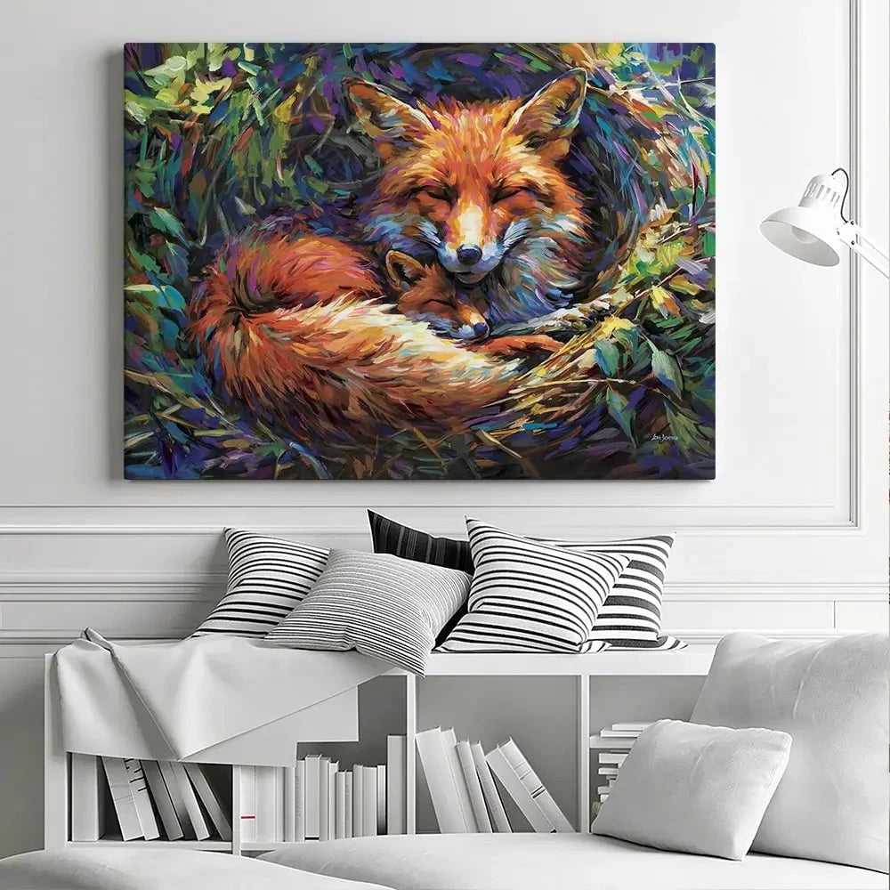 Foxes Nestled In Warmth Canvas Print Foxes Nestled In Warmth Canvas Print wall art product Leon Devenice