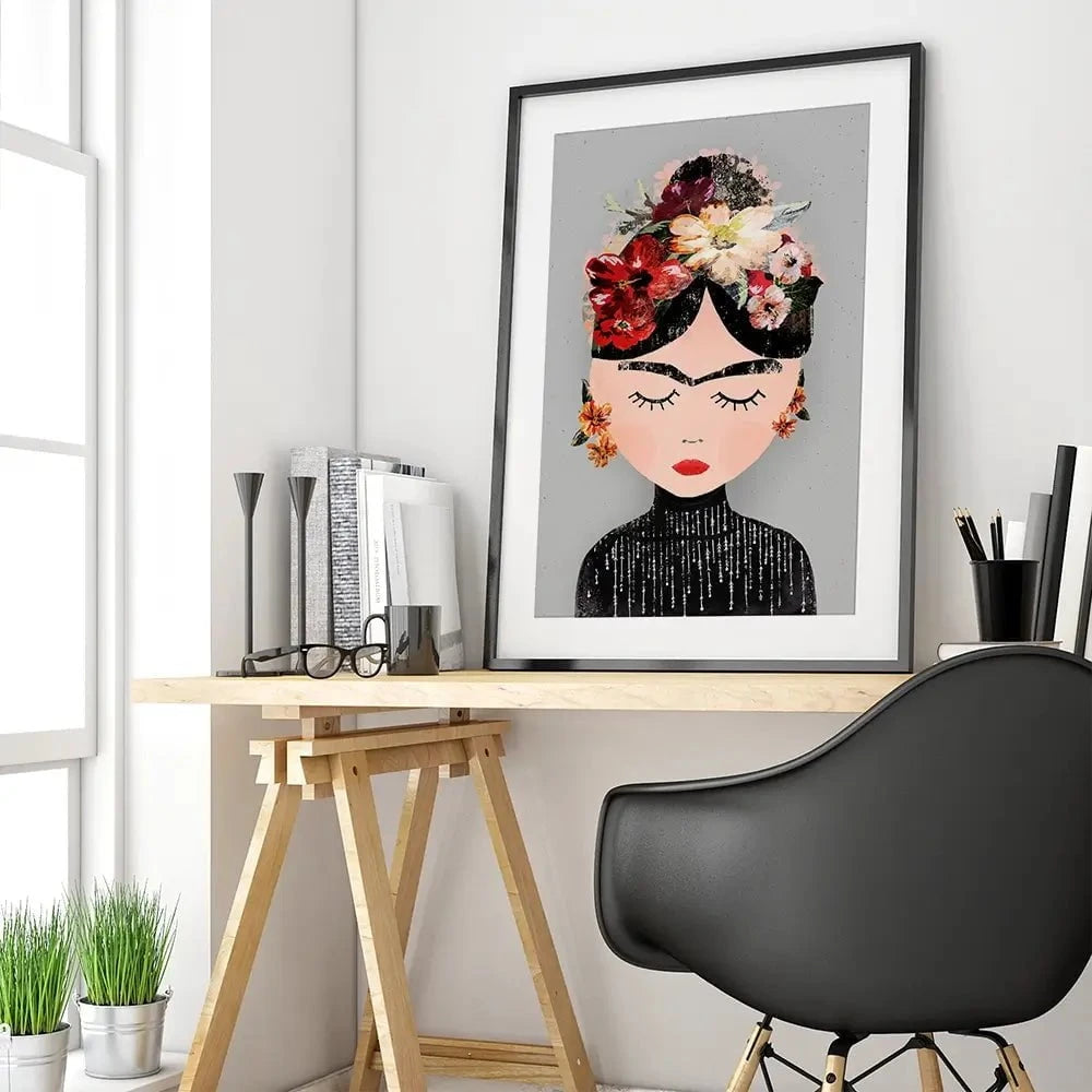 Frida Grey Framed Art Print Frida Grey Framed Art Print wall art product Treechild