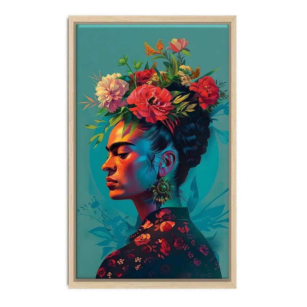 Frida In Flowers Canvas Print Frida In Flowers Canvas Print wall art product Art Print Shop
