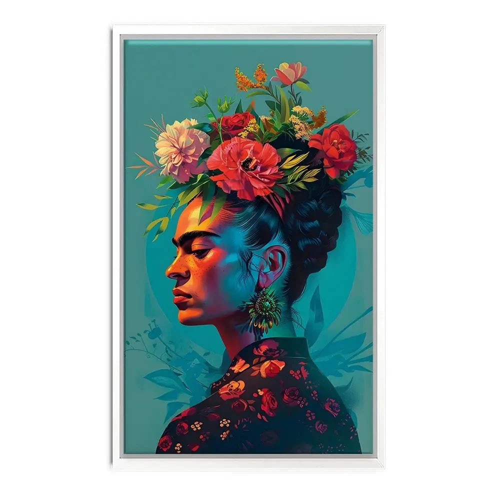 Frida In Flowers Canvas Print Frida In Flowers Canvas Print wall art product Art Print Shop