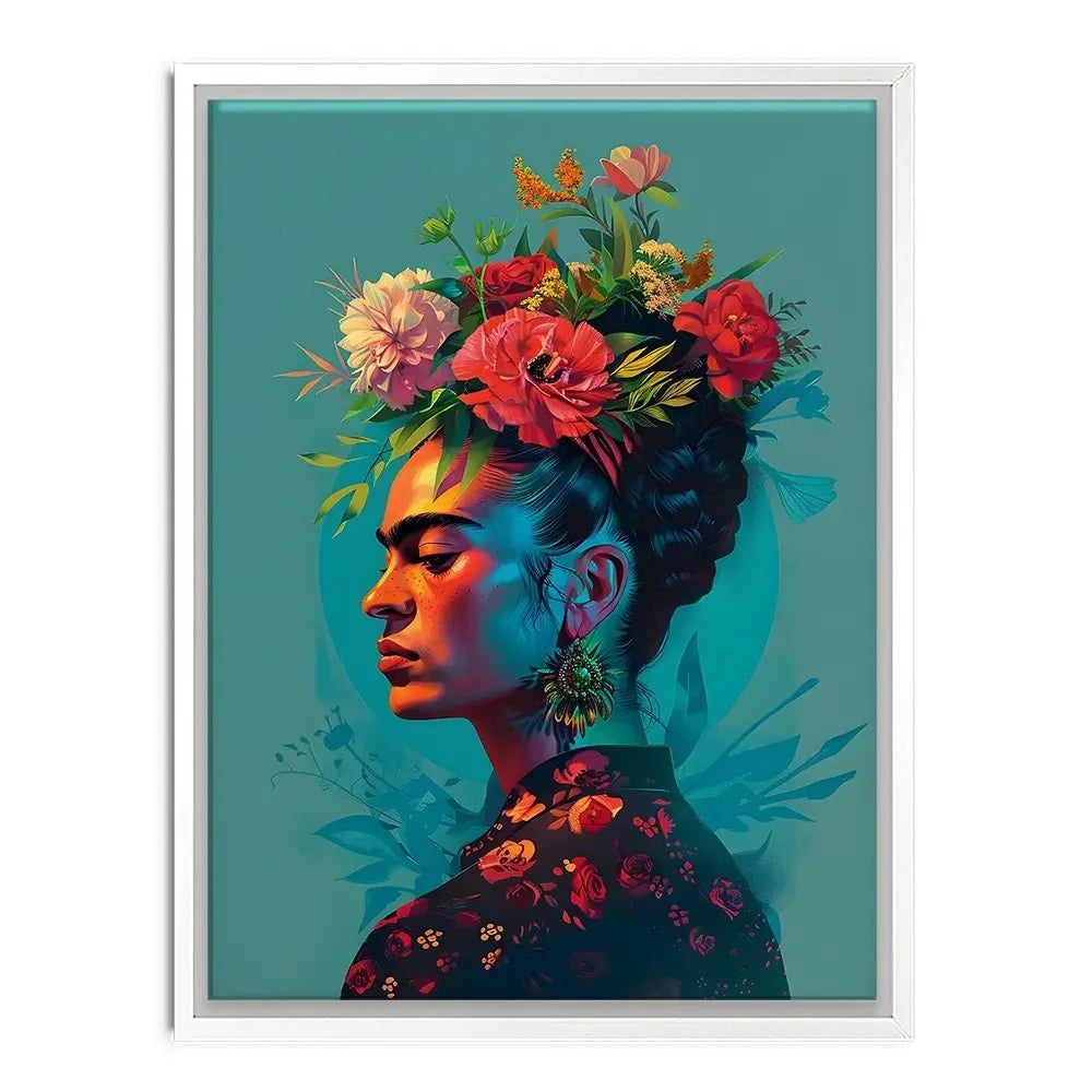 Frida In Flowers Canvas Print Frida In Flowers Canvas Print wall art product Art Print Shop